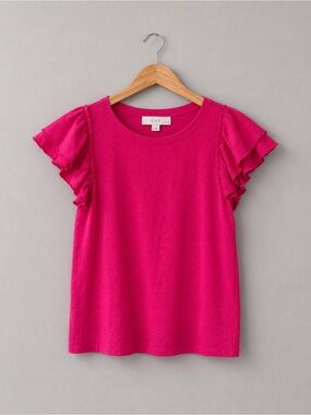 LOFT Petite Medium Bright Pink Flutter Sleeve